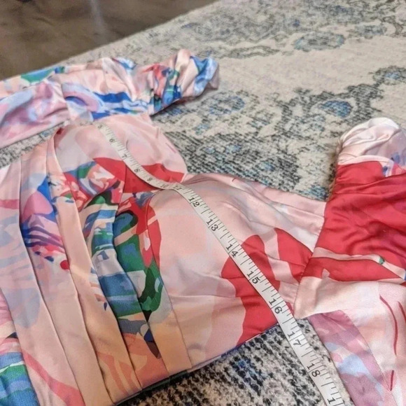 Mandira Wirk Multi Color Satin Printed Draped Dress - Picture 9 of 13